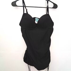 ASSETS  Black Push Up Tankini Top Size Medium Sides Adjustable Strings